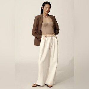 Moon River Two Tone Pants - White and Tan Pants - Size Medium